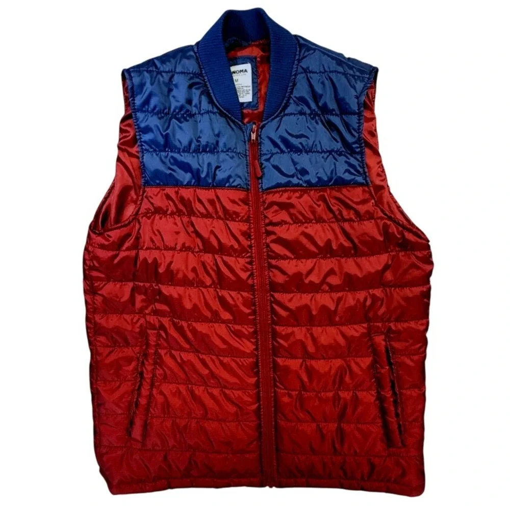 Sonoma Red Navy Blue Colorblock Quilted Puffer Vest Ripstop Size M Transistional